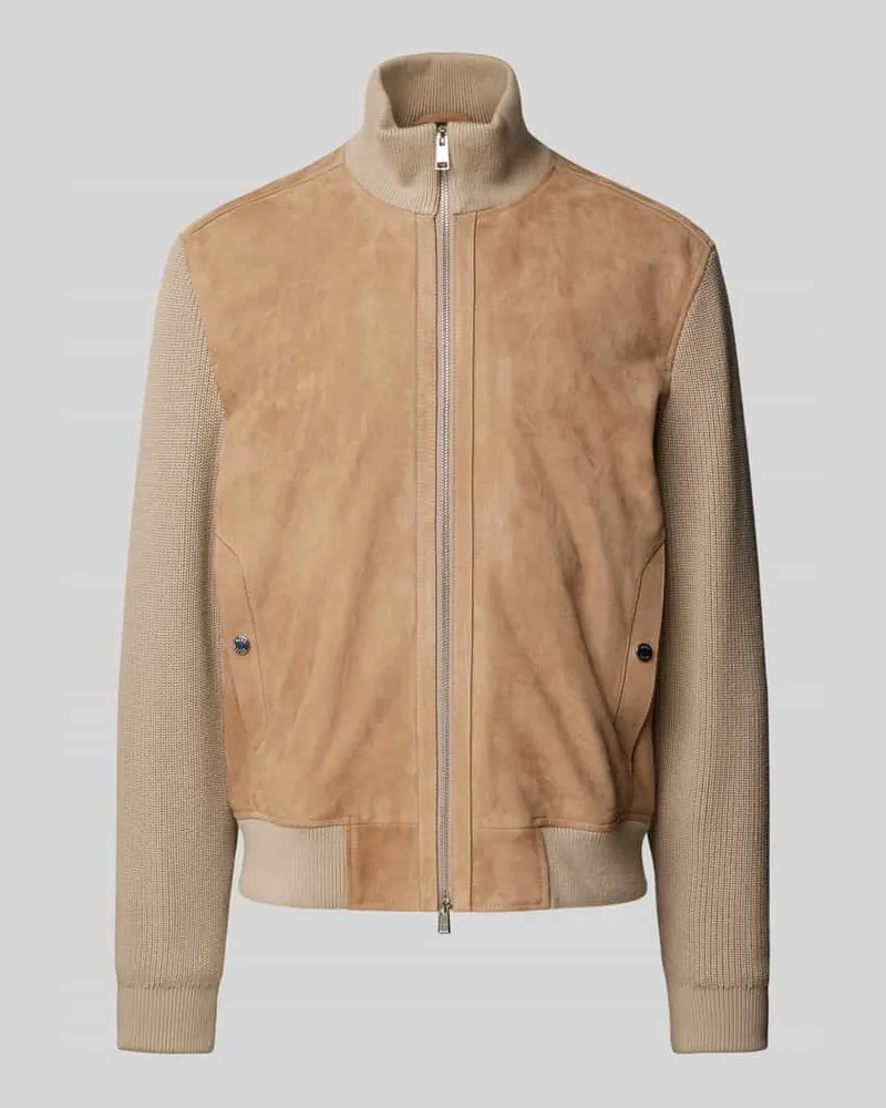 HUGO BOSS Lederjacke mit Stehkragen Modell 'Mersey Beige