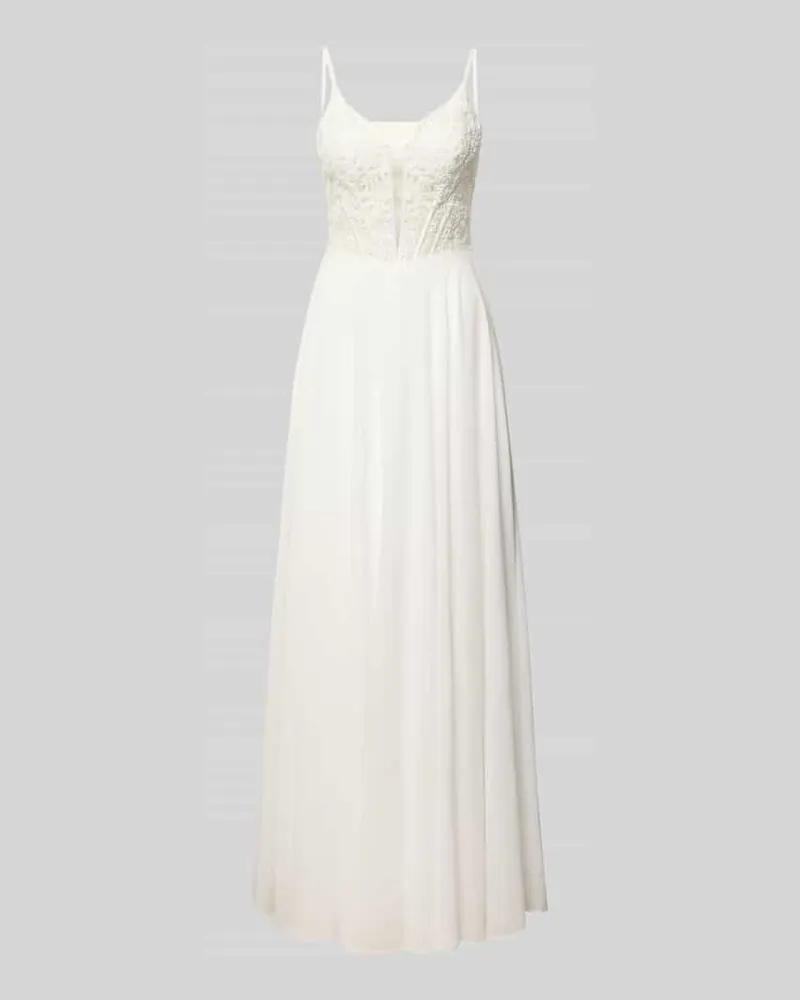 Mascara Abendkleid mit Spitze und V-Ausschnitt Offwhite