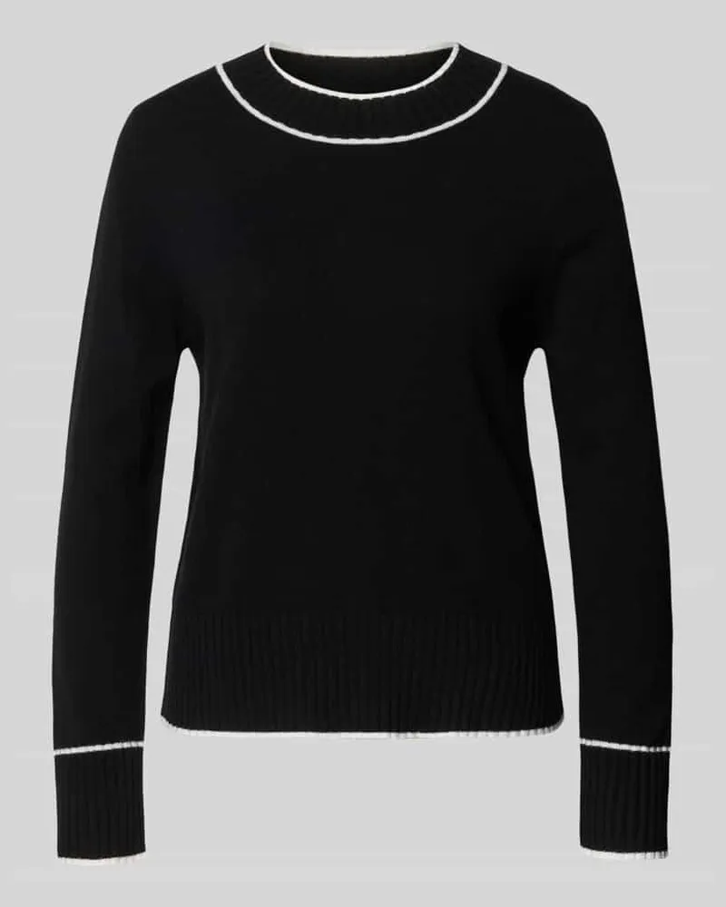 Marc Cain Regular Fit Pullover aus Wolle Alpaka mit Kontraststreifen Weiss