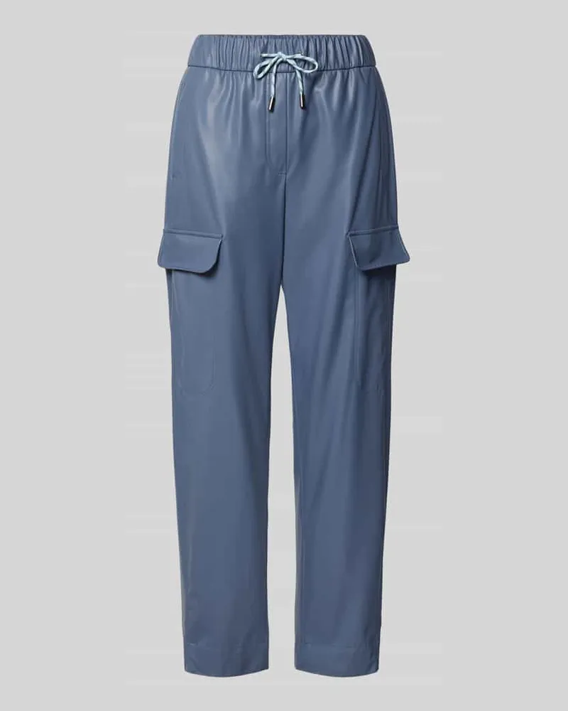 Marc Cain Straight Fit Hose in Leder-Optik mit Pattentaschen Rauchblau