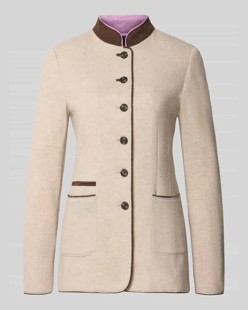 White Label Slim Fit Blazer aus Lanawolle-Mix mit Stehkragen Beige