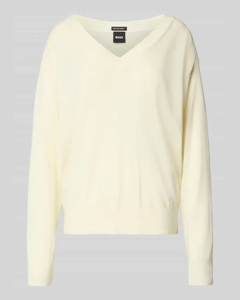 HUGO BOSS Regular Fit Pullover aus reiner Schurwolle Hellgelb
