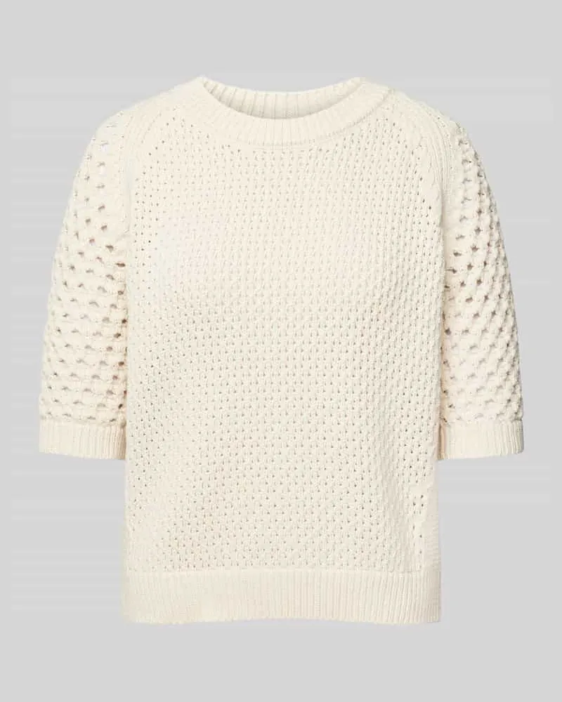 HUGO BOSS Strickpullover mit gerippten Abschlüssen Modell 'Funima Offwhite