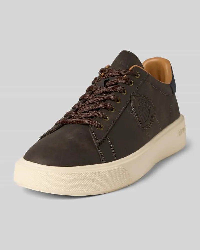 Blauer Sneaker mit Label-Patch Dunkelbraun