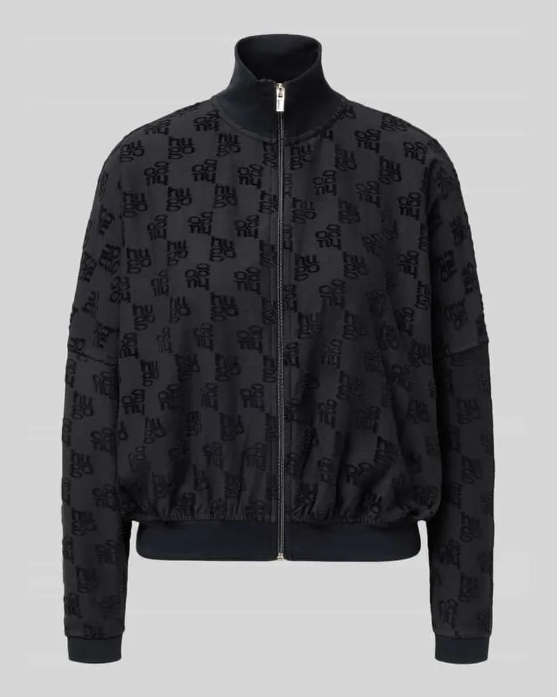HUGO BOSS Oversized Sweatjacke aus Baumwoll-Mix Modell 'TERRYMONOGRAM_JACKET Black