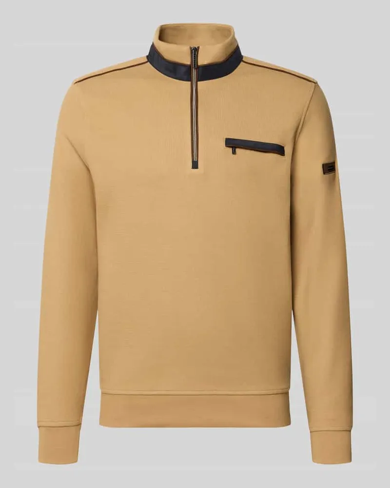 Bugatti Sweatshirt mit Stehkragen und Reißverschluss Camel