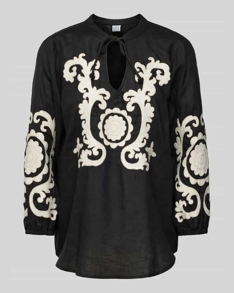 Emily van den Bergh Bluse aus Leinen mit Tunikakragen Black