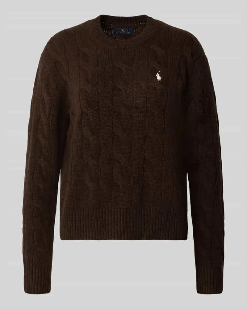 Ralph Lauren Strickpullover mit Zopfmuster und Rundhalsausschnitt Dunkelbraun
