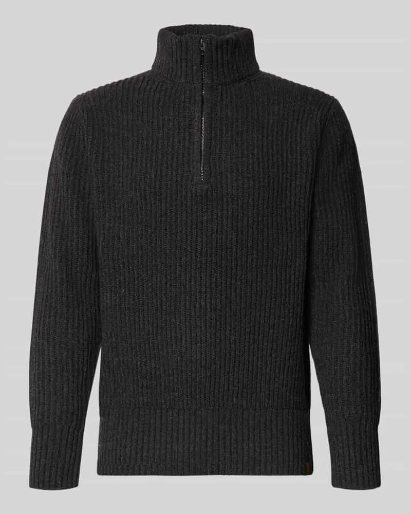 G-STAR RAW Strickpullover aus Lanawoll-Mix mit Stehkragen und Reißverschluss Anthrazit