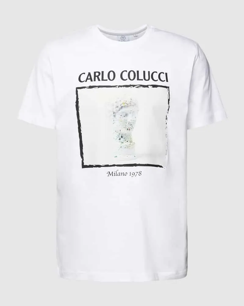 Carlo Colucci T-Shirt mit Motiv- und Label-Print Weiss