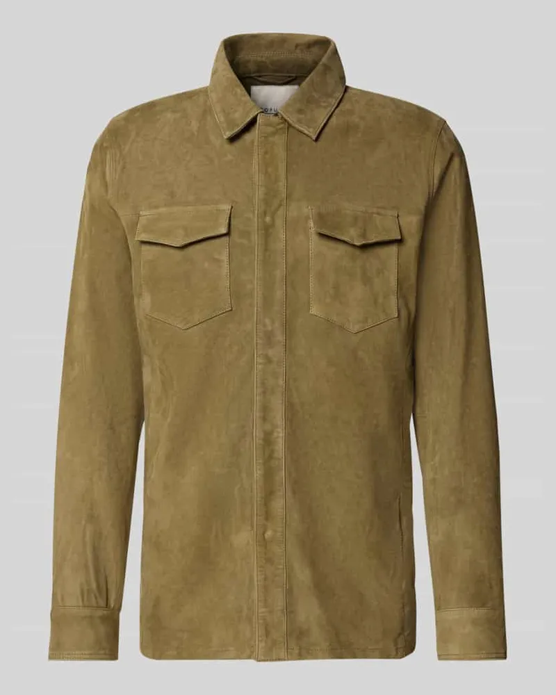 Profuomo Slim Fit Hemdjacke aus echtem Ziegenleder Modell 'Overshirt Gruen