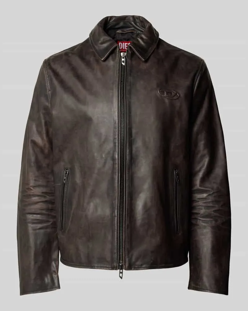 Diesel Lederjacke aus Rindsnappa Modell 'L-AMAR-WRD Mittelbraun