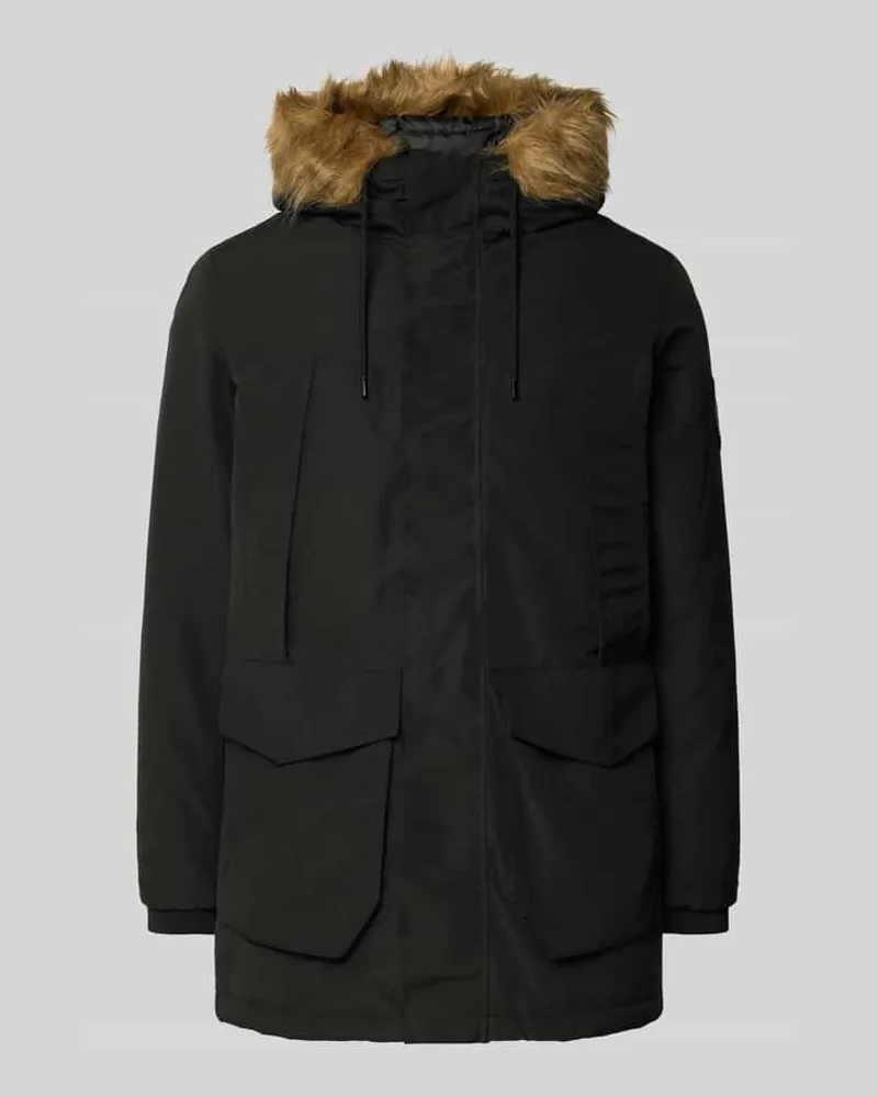 Jack & Jones Parka mit Pattentaschen und Kapuze mit Kunstfell Black