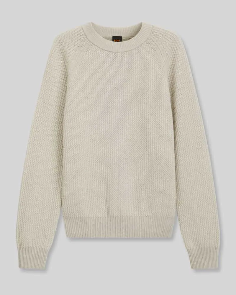 HUGO BOSS Regular Fit Pullover aus Woll-Mix Modell 'Kepler Beige