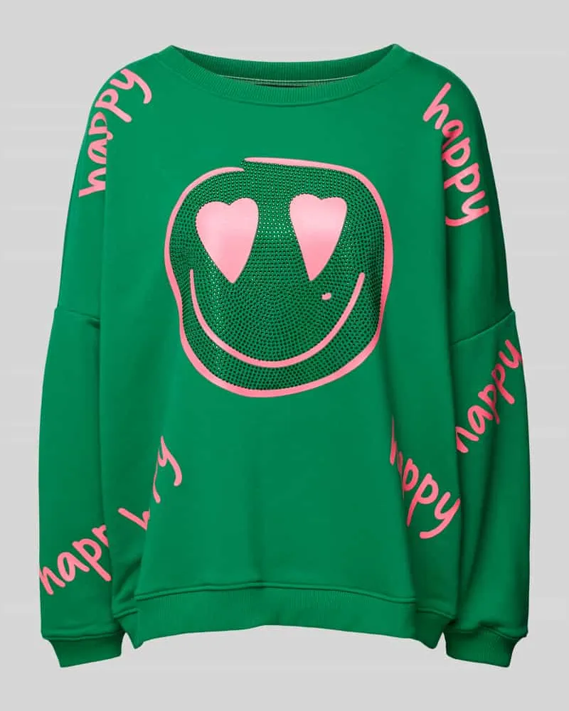 Miss Goodlife Sweatshirt mit Motiv-Print Modell 'Happy Heart Face Gruen