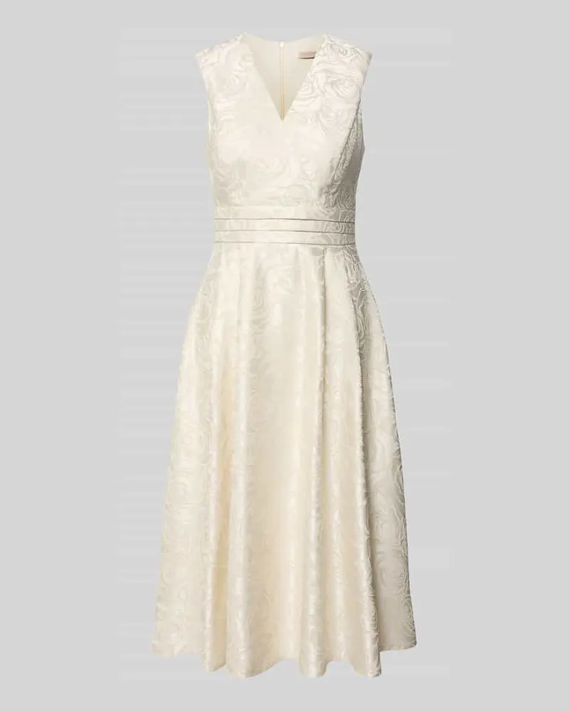 Rinascimento Regular Fit Midikleid mit floralem Allover-Stitching Weiss