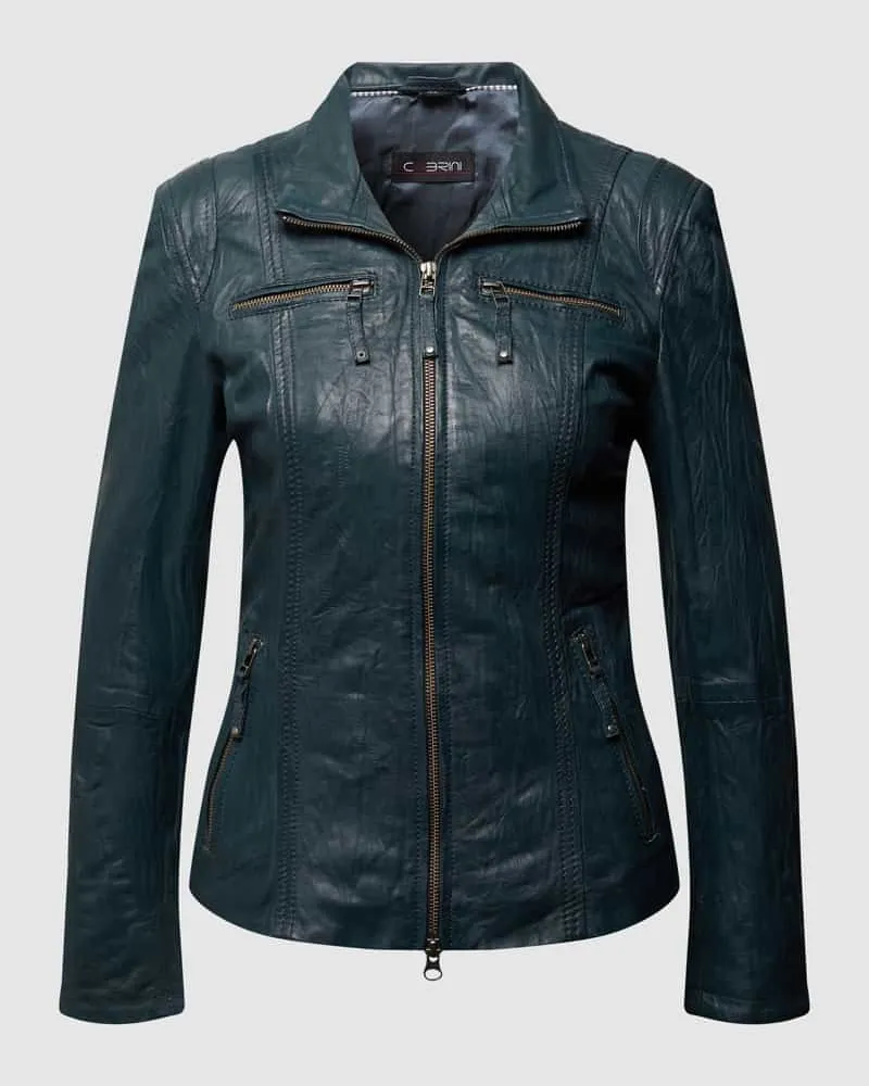 CABRINI Lederjacke mit Crinkle-Effekt Marine