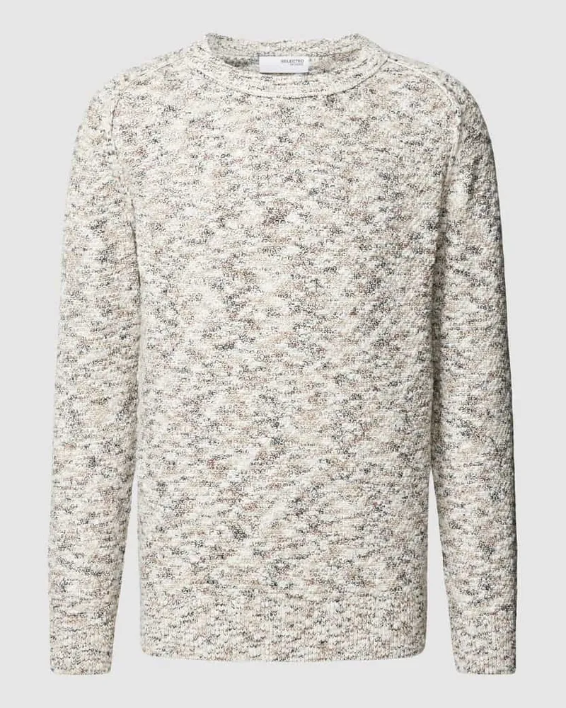 Selected Homme Strickpullover in Melange-Optik mit Rundhalsausschnitt Offwhite