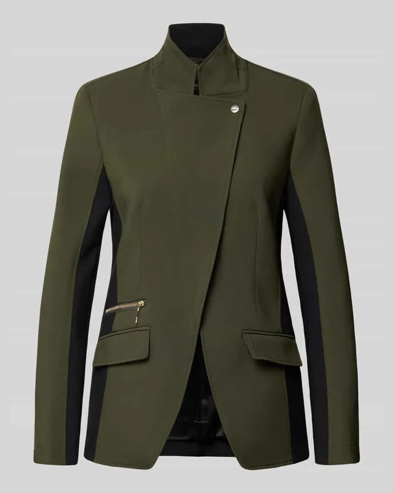 Marc Cain Slim Fit Longblazer mit Zweiwege-Reißverschluss Khaki