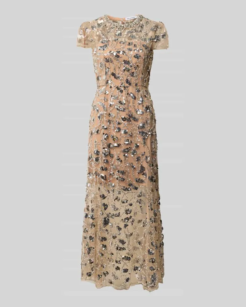 Self-Portrait Maxikleid mit Allover-Ziersteinbesatz Silber