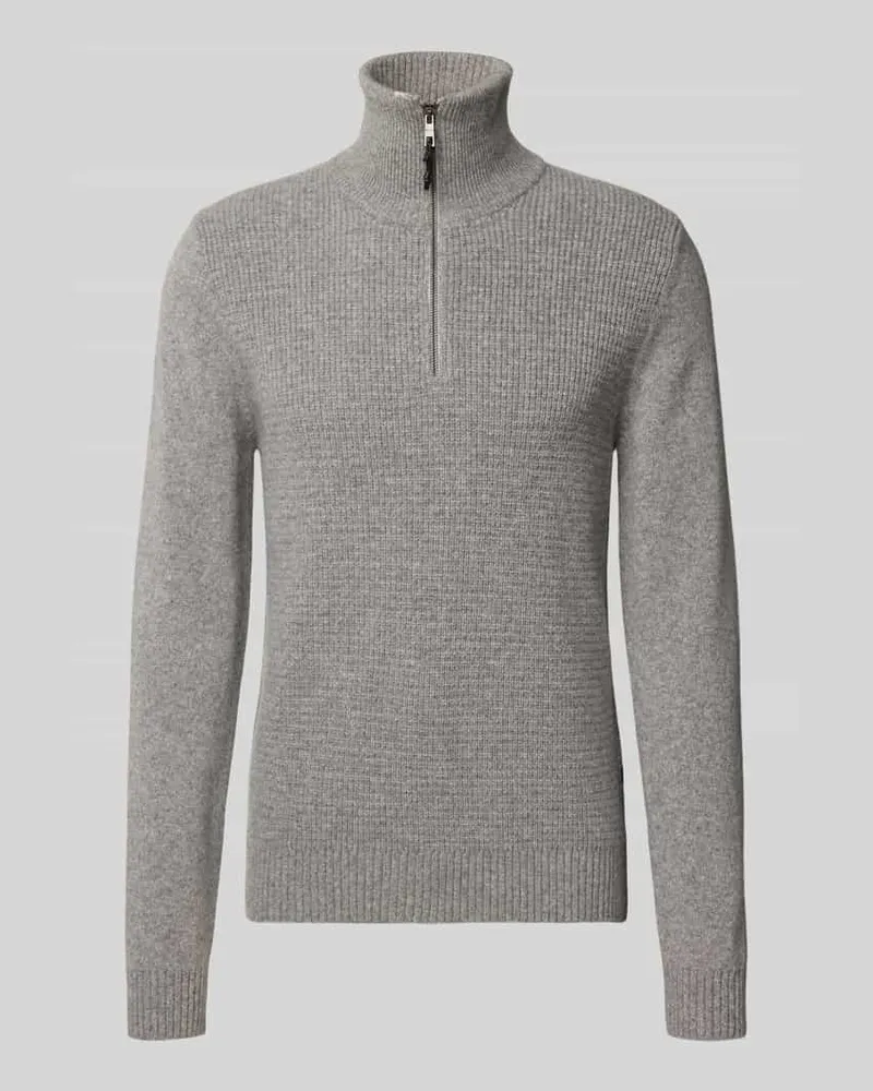 Maerz Strickpullover mit Troyer-Kragen Mittelgrau