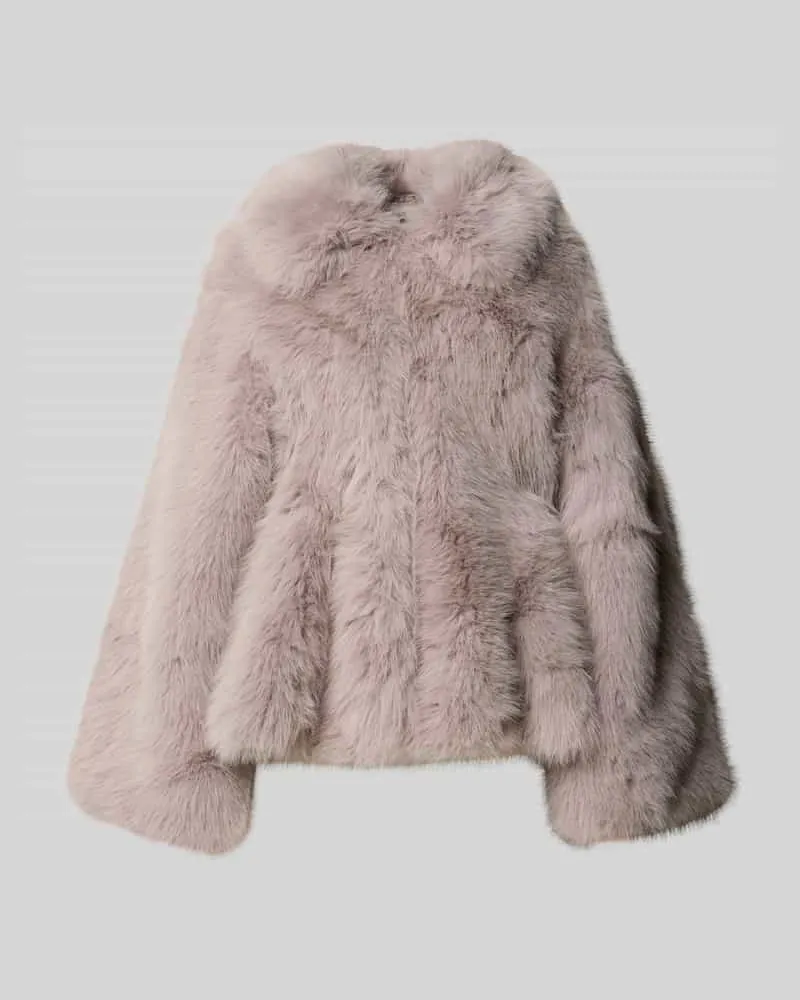 ROTATE Birger Christensen Webpelzjacke mit voluminösem Kragen Beige