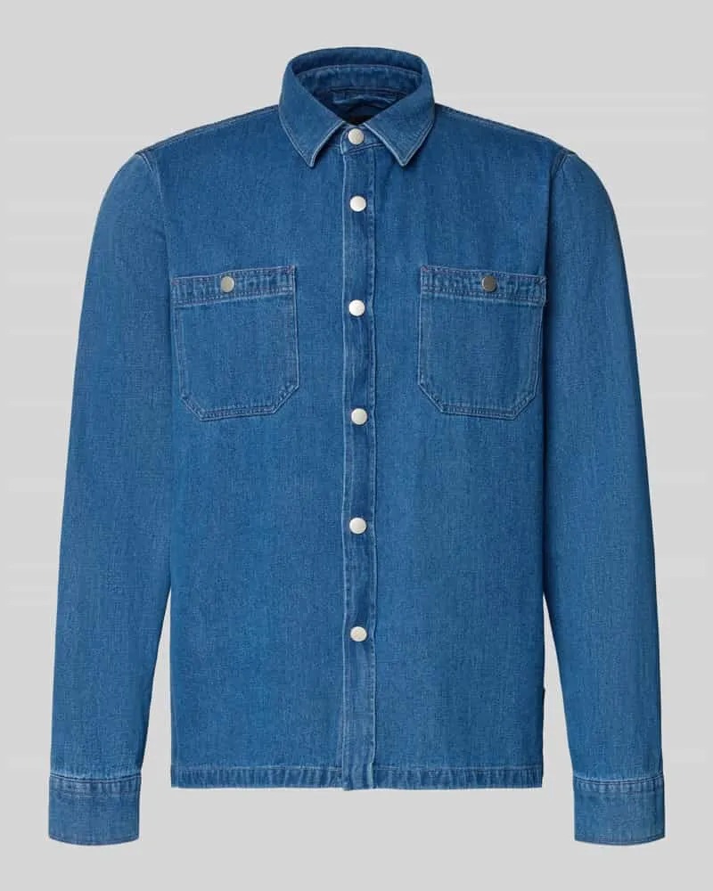 Maerz Hemdjacke aus Baumwoll-Leinen-Mix in Denim-Optik Marine