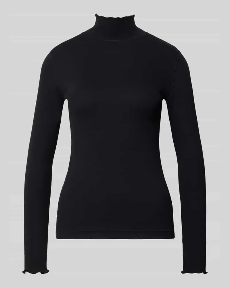 Marc Cain Slim Fit Langarmshirt mit Rüschenkragen Black