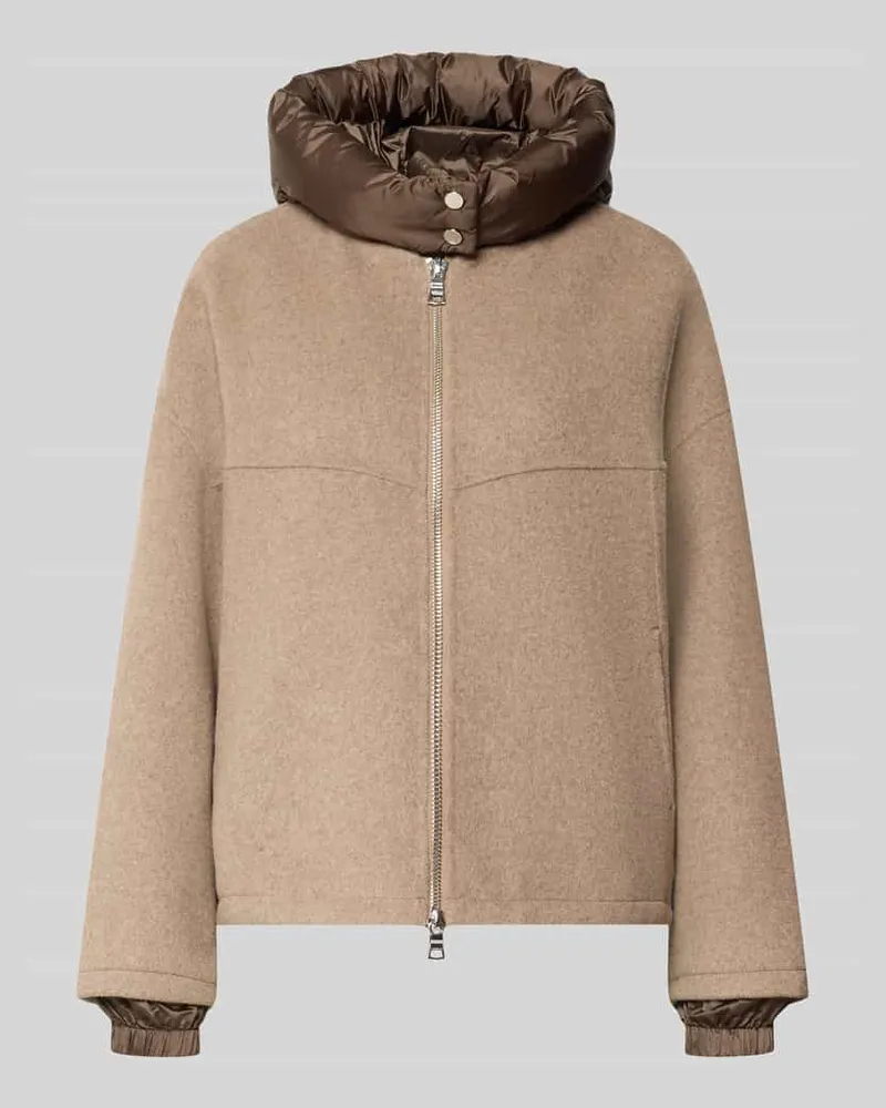 Blonde No. 8 Doubleface Wolljacke mit abnehmbarer Steppkapuze Taupe