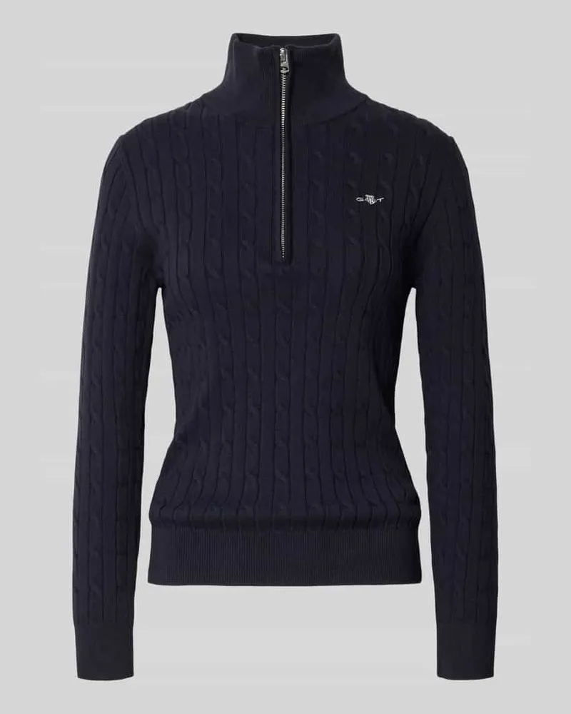 Gant Troyer mit Logo-Stitching und Zopfmuster Marine