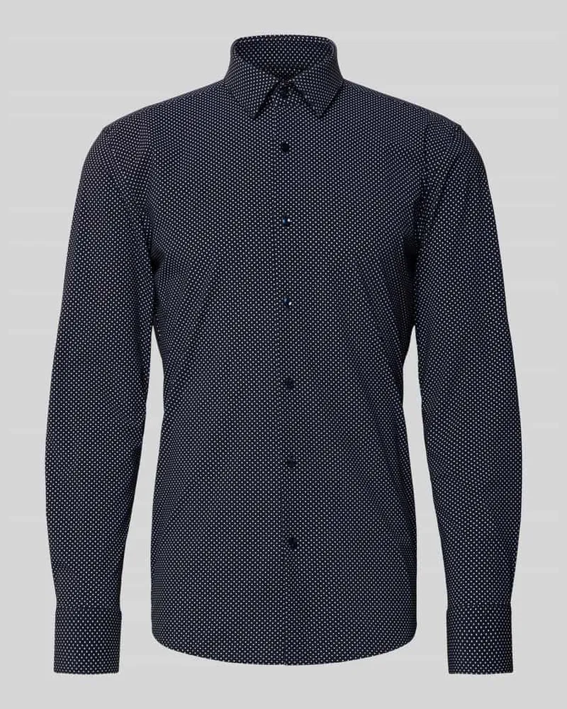 HUGO BOSS Slim Fit Businesshemd mit Allover-Muster Modell 'HANK Marine