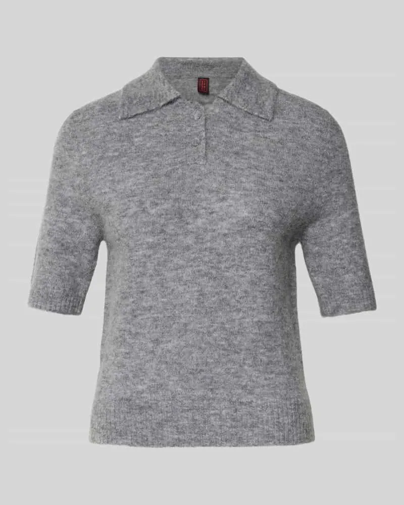 Stefanel Strickpullover aus Woll-Mix mit Polokragen und 1/2-Arm Mittelgrau
