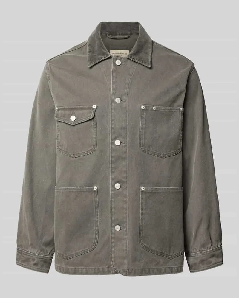 Officine Generale Hemdjacke mit Label-Patch Modell 'MIKE Mittelgrau