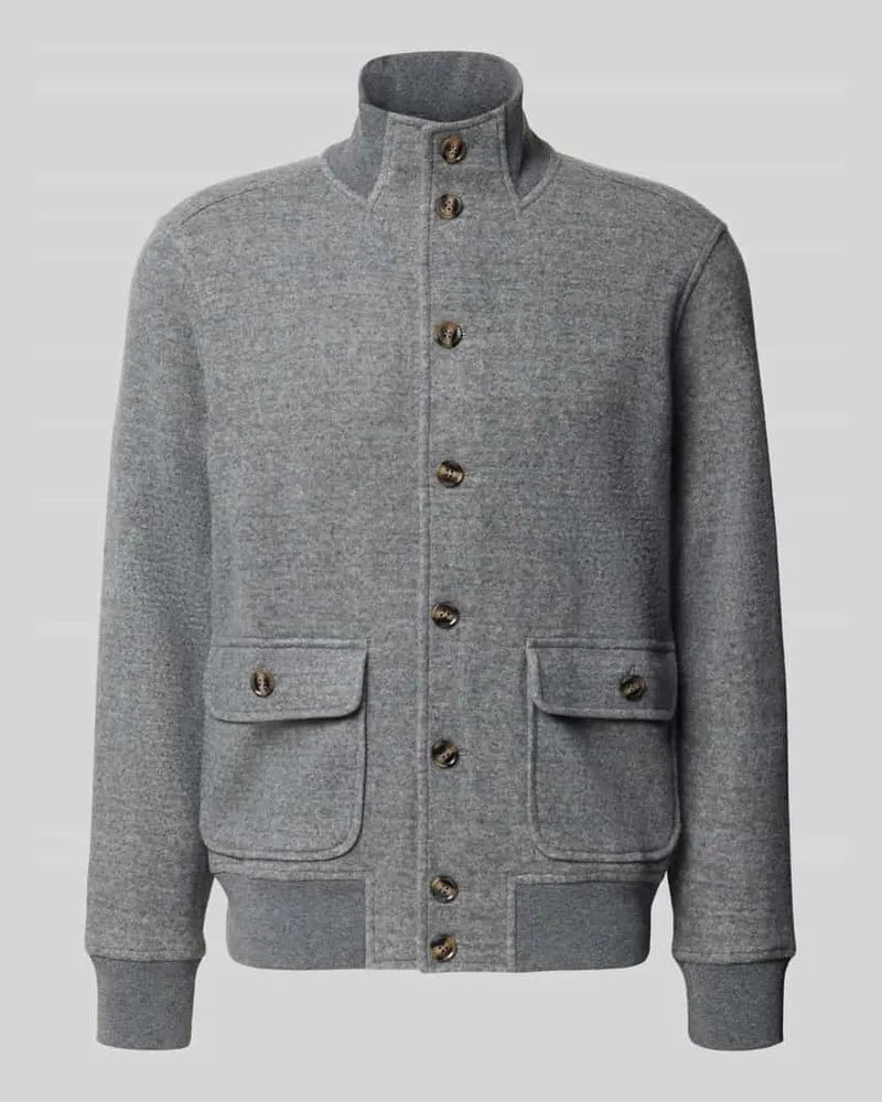 Ragman Strickjacke aus Wolle mit Pattentaschen Anthrazit