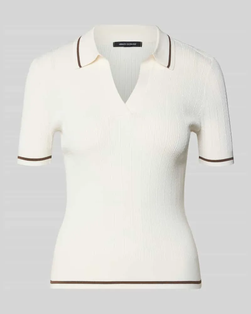 Armani Exchange Strickshirt aus Viskose-Mix mit Polokragen und V-Ausschnitt Weiss