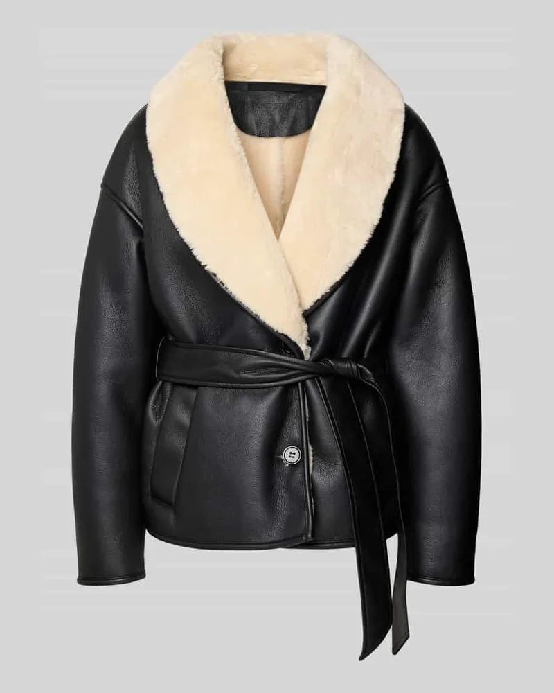 STAND Jacke in Leder-Optik mit Bindegürtel Modell 'Kathini Black