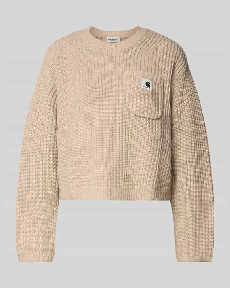 Carhartt WIP Cropped Strickpullover mit Brusttasche Beige