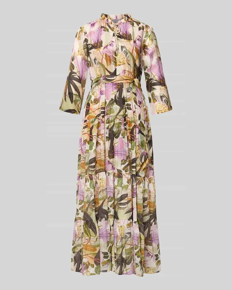 White Label Midikleid aus Baumwoll-Seide-Mix mit Bindegürtel Gruen