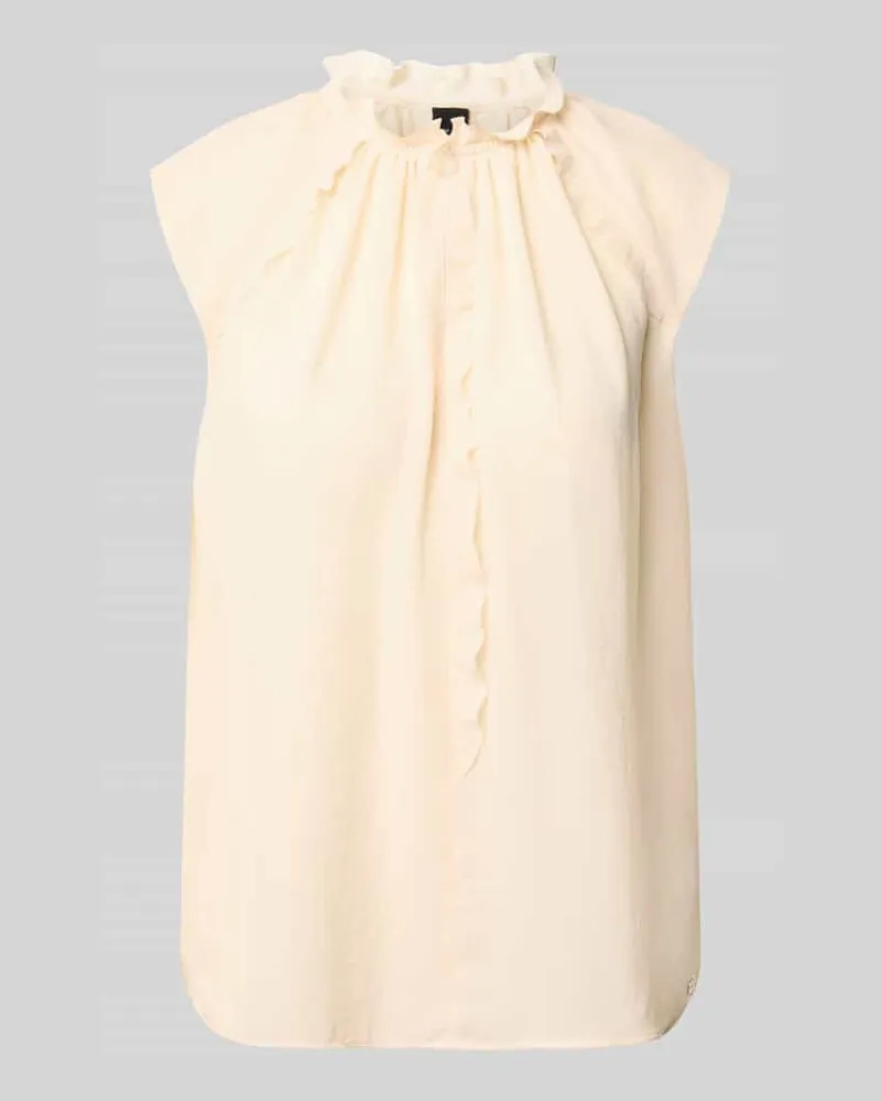 Marc Cain Blusenshirt mit Rüschen und Kappärmeln Beige