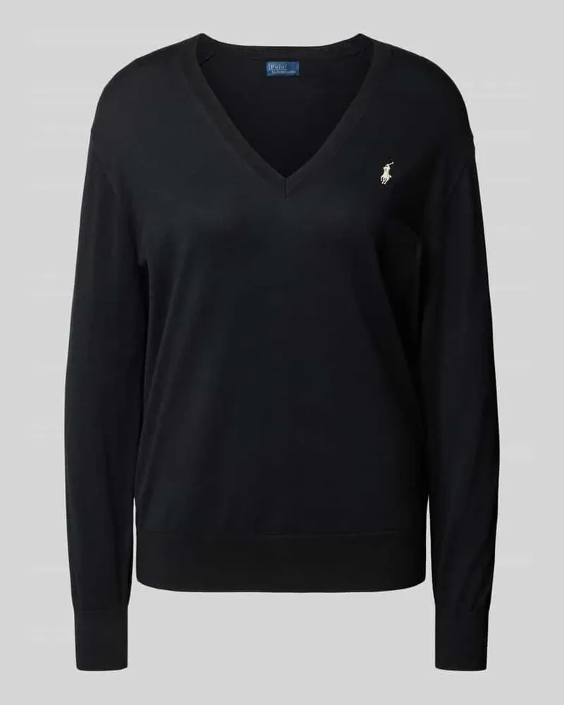 Ralph Lauren Strickpullover mit Logo-Stitching und V-Ausschnitt Black