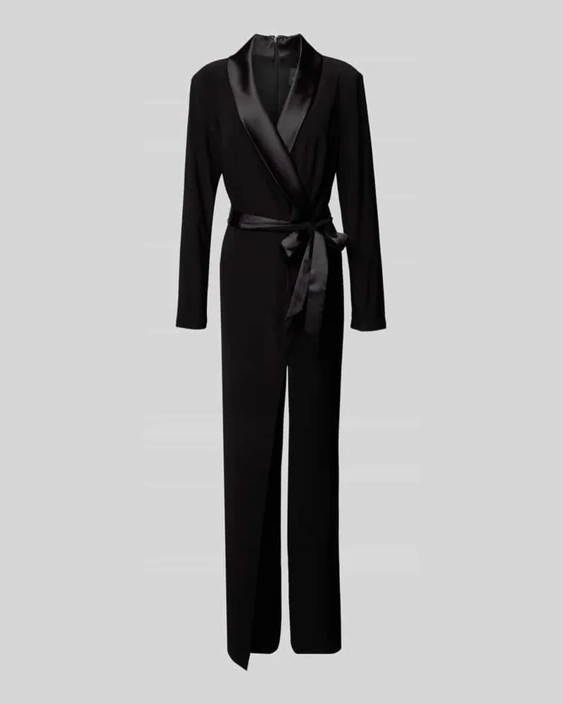 Adrianna Papell Jumpsuit mit Schalkragen und Bindegürtel Black