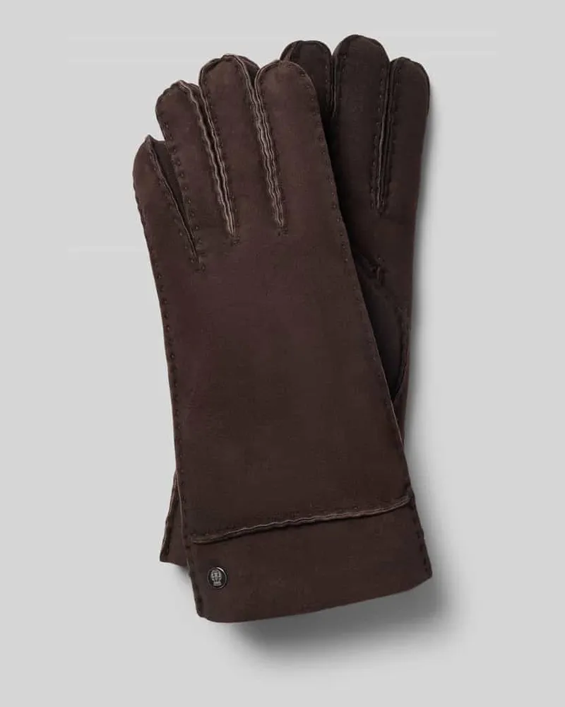 Roeckl Lammfellhandschuh mit Logo-Detail Modell 'Helsinki Dunkelbraun
