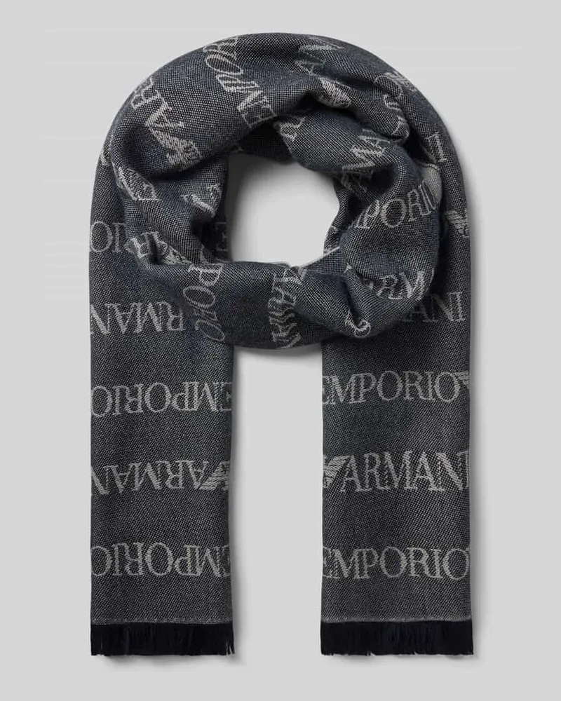 Emporio Armani Schal mit Logo-Muster und Fransen Hellgrau