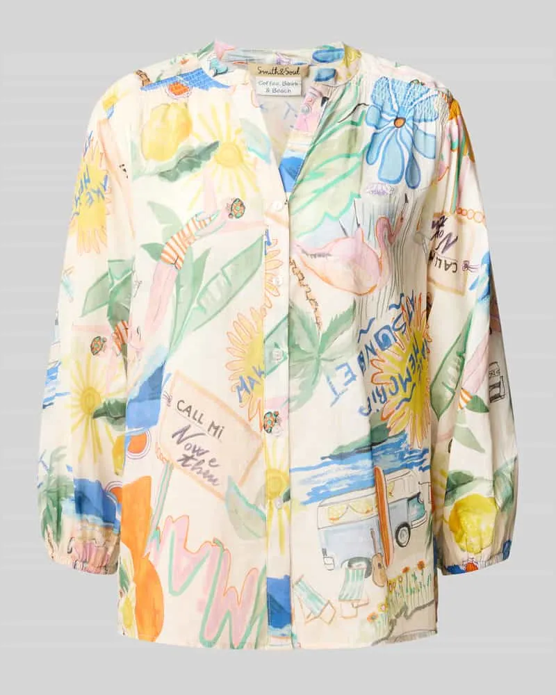 Smith & Soul Regular Fit Bluse mit Tunikakragen und 3/4-Arm Weiss