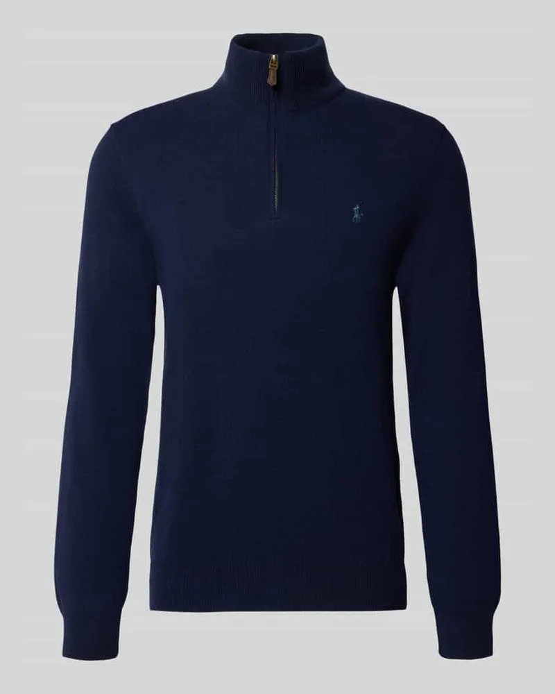 Ralph Lauren Strickpullover aus Wolle mit Stehkragen und Reißverschluss Marine
