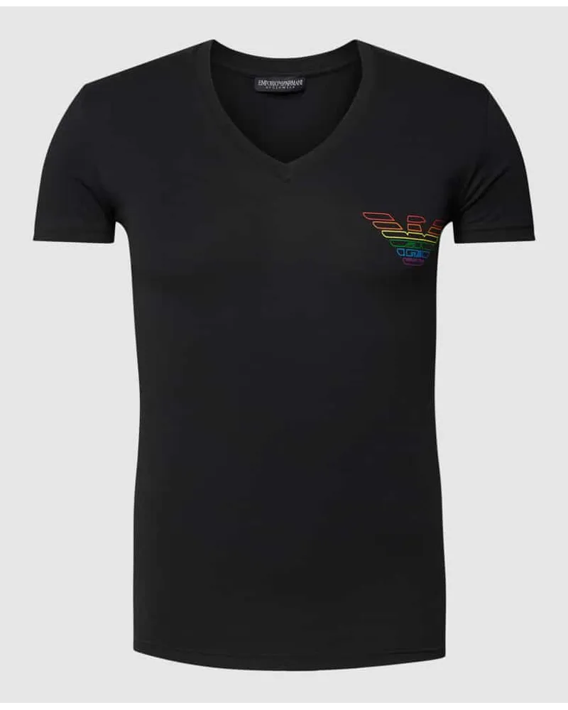 Emporio Armani T-Shirt mit V-Ausschnitt Modell 'RAINBOW LOGO Black