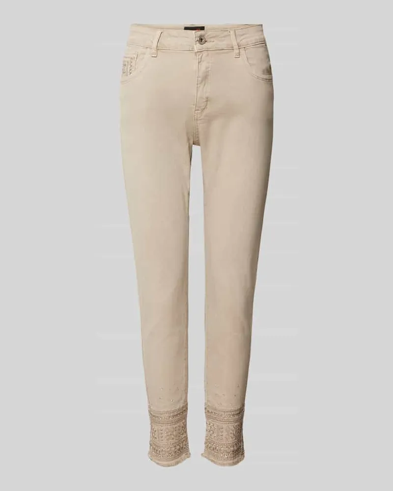 Miss Goodlife Slim Fit Jeans mit Ziersteinbesatz Beige