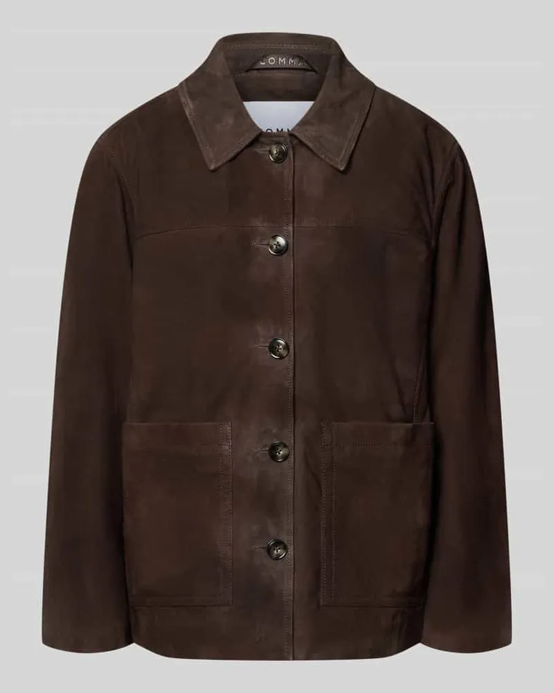 COMMA Lederjacke mit aufgesetzten Taschen Dunkelbraun