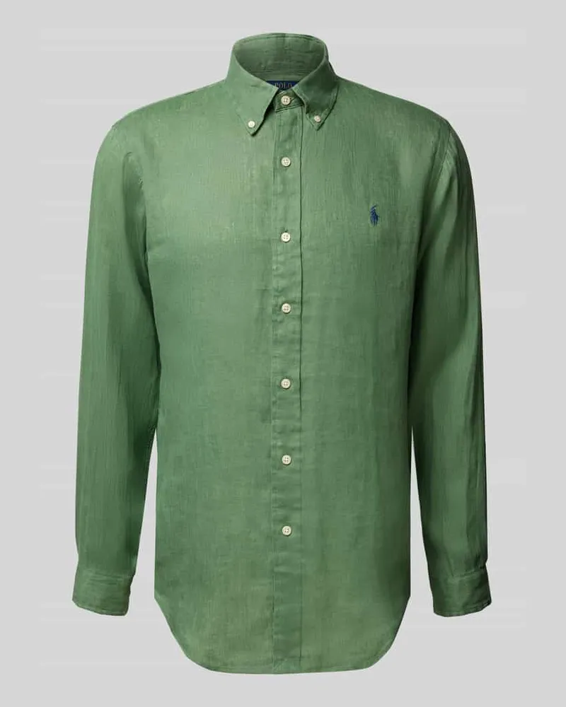 Ralph Lauren Regular Fit Leinenhemd mit Button-Down-Kragen Dunkelgruen