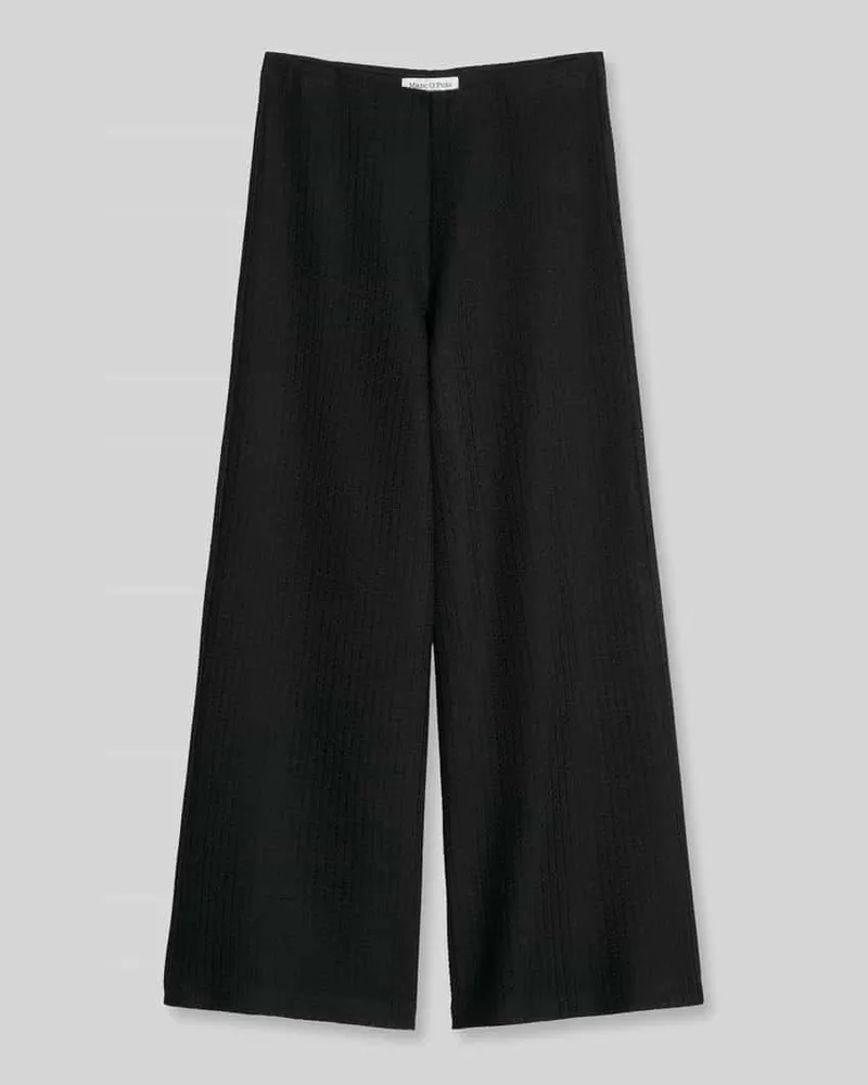 Marc O'Polo Wide Leg Hose in Strickoptik aus Baumwoll-Mix Black